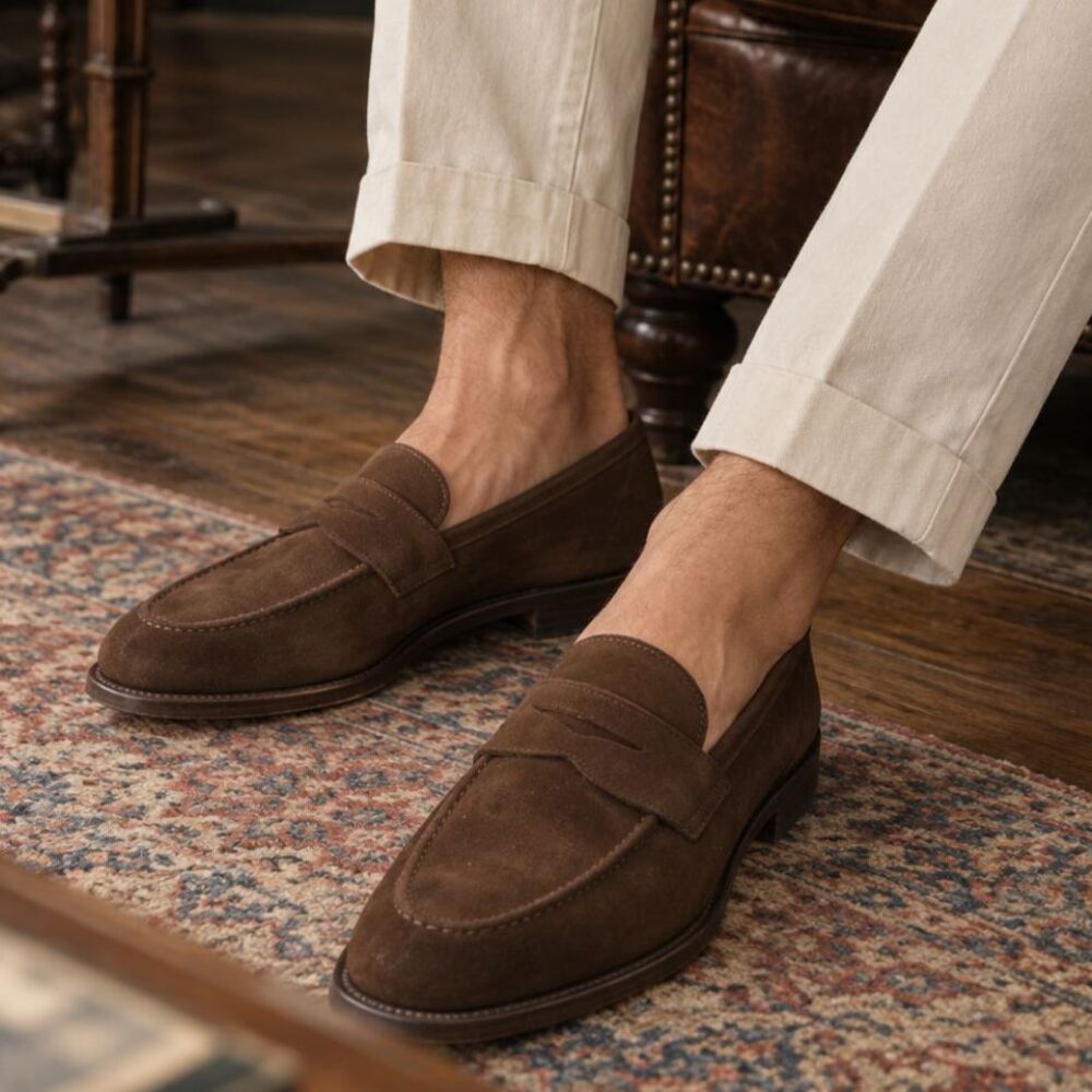 Crocket & Jones Brown Suede Leather Slip On Loafer Shoes  Mens Size 8.5